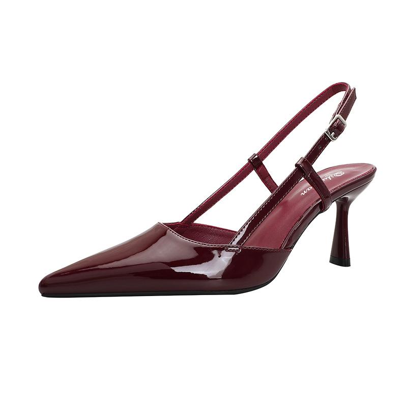 French high heels stiletto 2025 new large size women's shoes bag head sandals women's summer pointed empty high heels