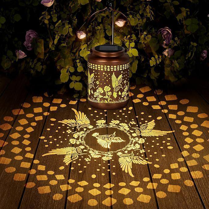 Hummingbird Solar Courtyard Lantern - Popular Garden Craft, In Stock, Balcony Wrought Iron Design