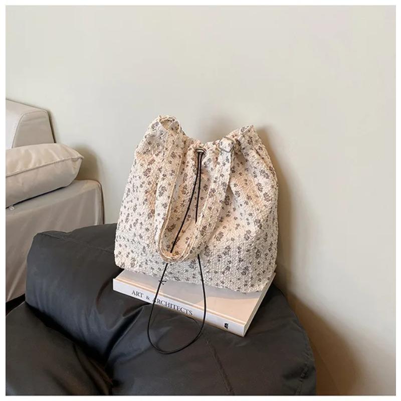 Casual Floral Drawstring Nyl Shoulder Bags for Women Fashi Large Capacity Ladies Crossbody Bag Commuter Girls Handbags Tote