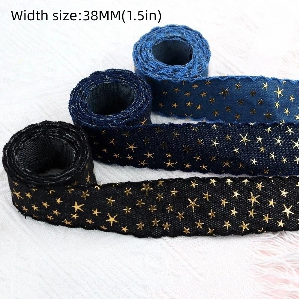 1 yard 38MM Gold Star Denim Cloth Ribbon 38MM Width Clothing Sewing Supplies  Clothing Sewing