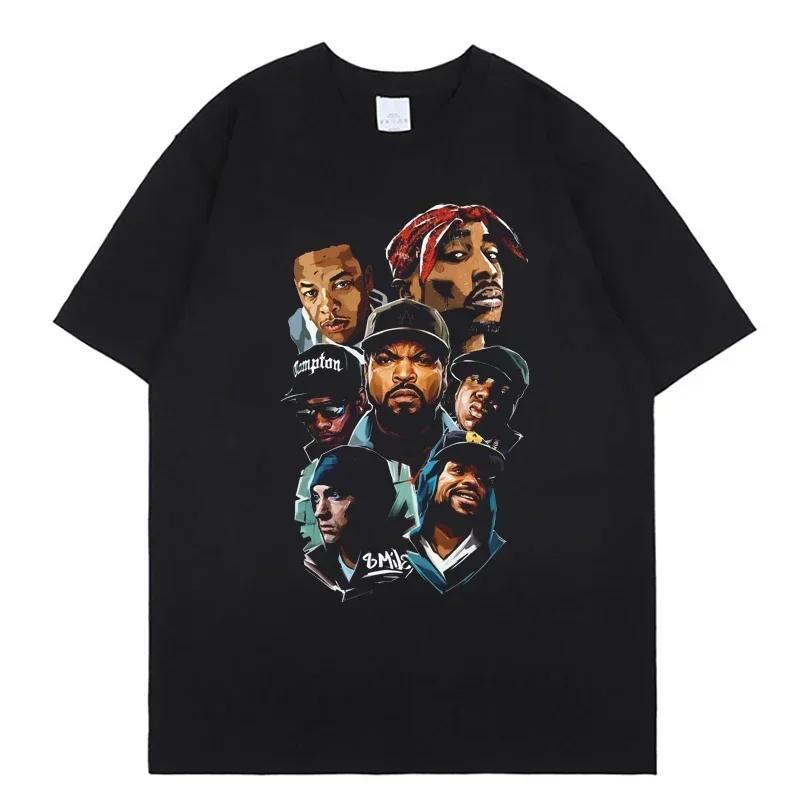 Women T-shirt Rapper Tupac Top Hip Hop Street Pattern T-shirt High Street Extra Large Short Sleeve T-shirt Men's Cotton T-shirt