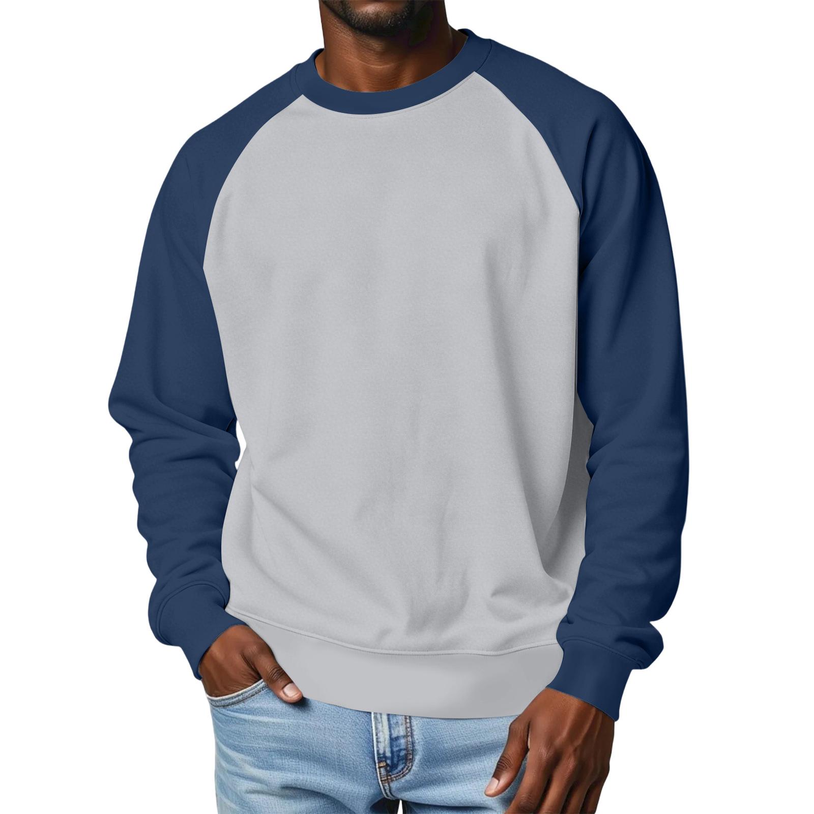 

Men s Round Neck Raglan Sleeve Fleece-Lined Thick Color Sweatshirt XL синій
