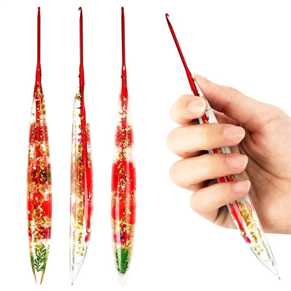 Useful Floral Resin Grips Crochet Hook Non-Slip Knitting Tools Weave Needle 2.0-6.0mm Yarn Knitting DIY Weaving Tools DIY Craft