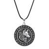 Men Fashion Vintage Silver Norse Viking Letters Wolf&Vegvisir Rune Amulet Alloy Pendant Necklace