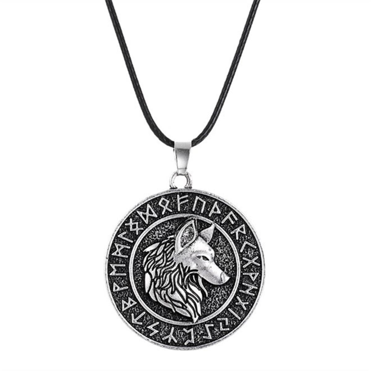 Men Fashion Vintage Silver Norse Viking Letters Wolf&Vegvisir Rune Amulet Alloy Pendant Necklace серебряный