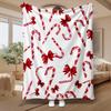 Candy Cane And Red Bow Pattern, Christmas Gift for Her, Soft Fleece Blanket, Festive Holiday Home Decor, Cozy Multi-Purpose Throw