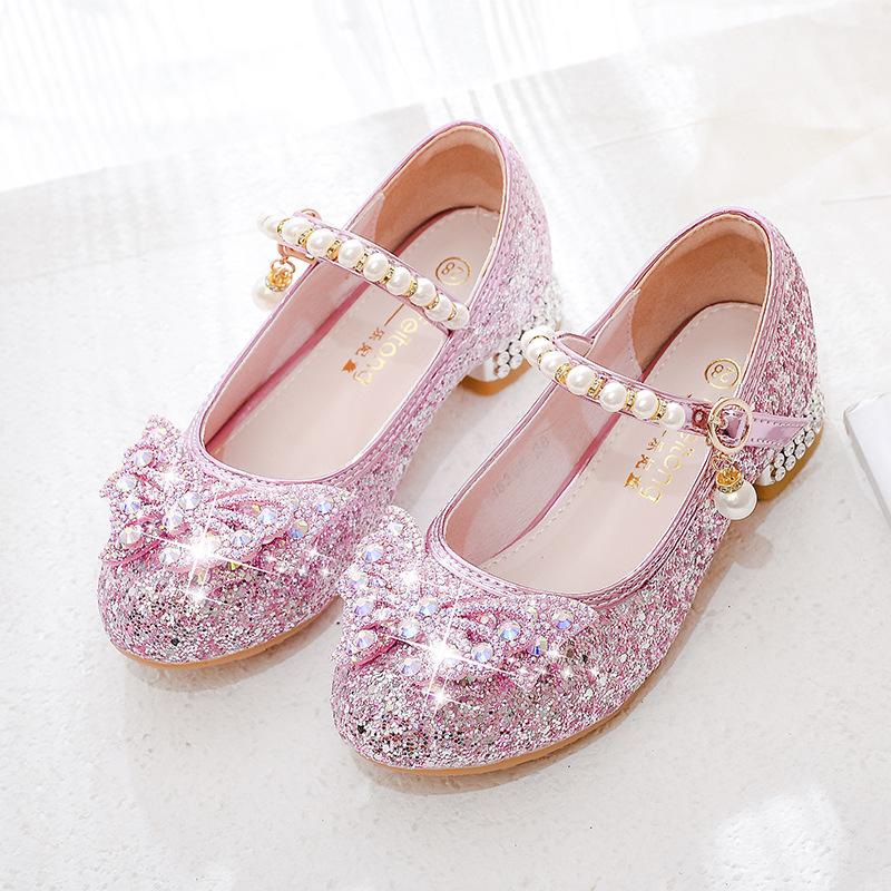 High Heel Shoes Pink Rhinestone Princess Elsa Dress Up Performance Shoes