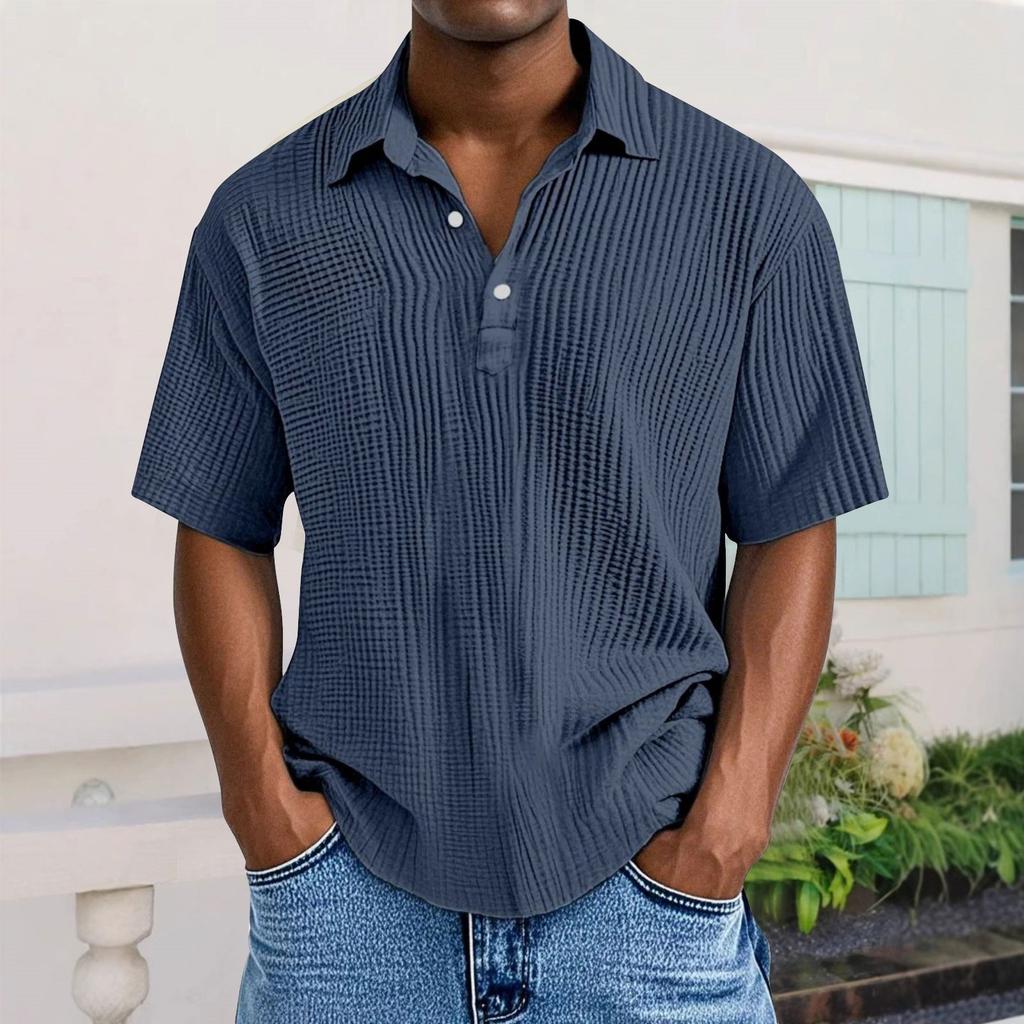 Men's Casual Short-Sleeve Shirt - Collared Button-Down Solid Color, Breathable & Versatile Stylish Top