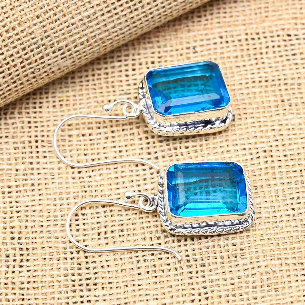 Blauer Topas-Edelstein, handgefertigte Ohrringe aus 925er Sterlingsilber für Hochzeitsgeschenk