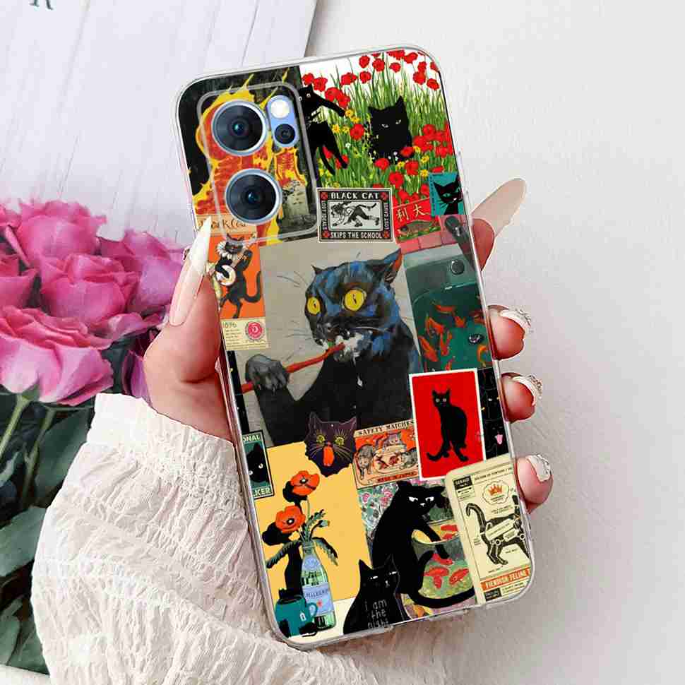 For Oppo Reno7 5G Casing Cute Cat Flower Painted Cover Soft Fundas Phone Case For Oppo Find X5 FindX5 Lite Reno 7 5G Back Cover