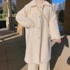 Women's Autumn/Winter Solid Color Winter Warm Jacket with Imitation Lamb Fleece Korean Loose and Velvet Long Hoodie