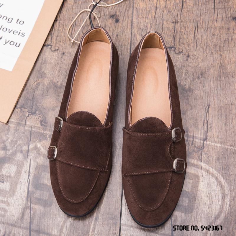Fashion New Designer British Suede Monk Strap Leather Shoes Flat For Men Dress Formal Wedding Prom Oxford Zapatos Hombre