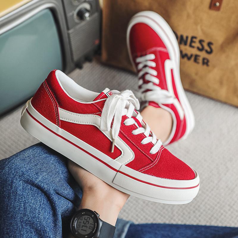 Hot Sale Classic Red Men Canvas Shoes Fashion Lace-up Mens Canvas Sneakers Hip Hop Skateboard Casual Shoes Men Vulcanized Shoes