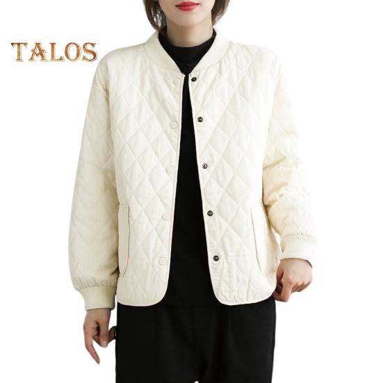 Damenjacke Stehkragen Langarm Rautenstruktur Einreihig Elastische Bündchen Einfarbig Taschen Sport Lady Coat