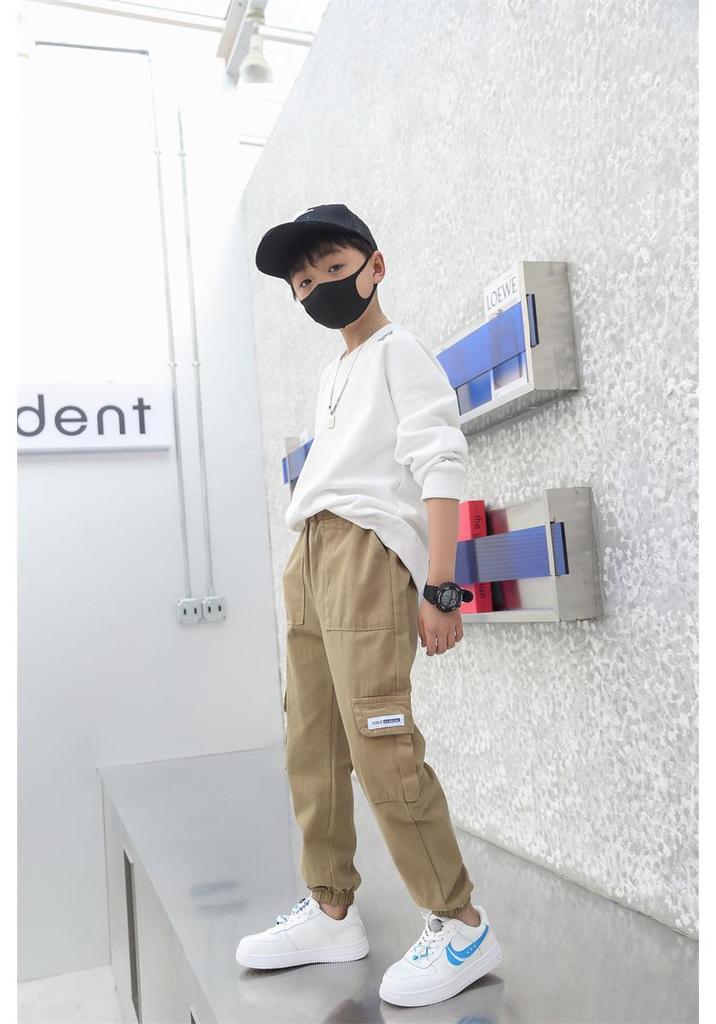 Boys' 2024 Spring/Autumn Military-Style Cotton Pants for Medium & Large Children