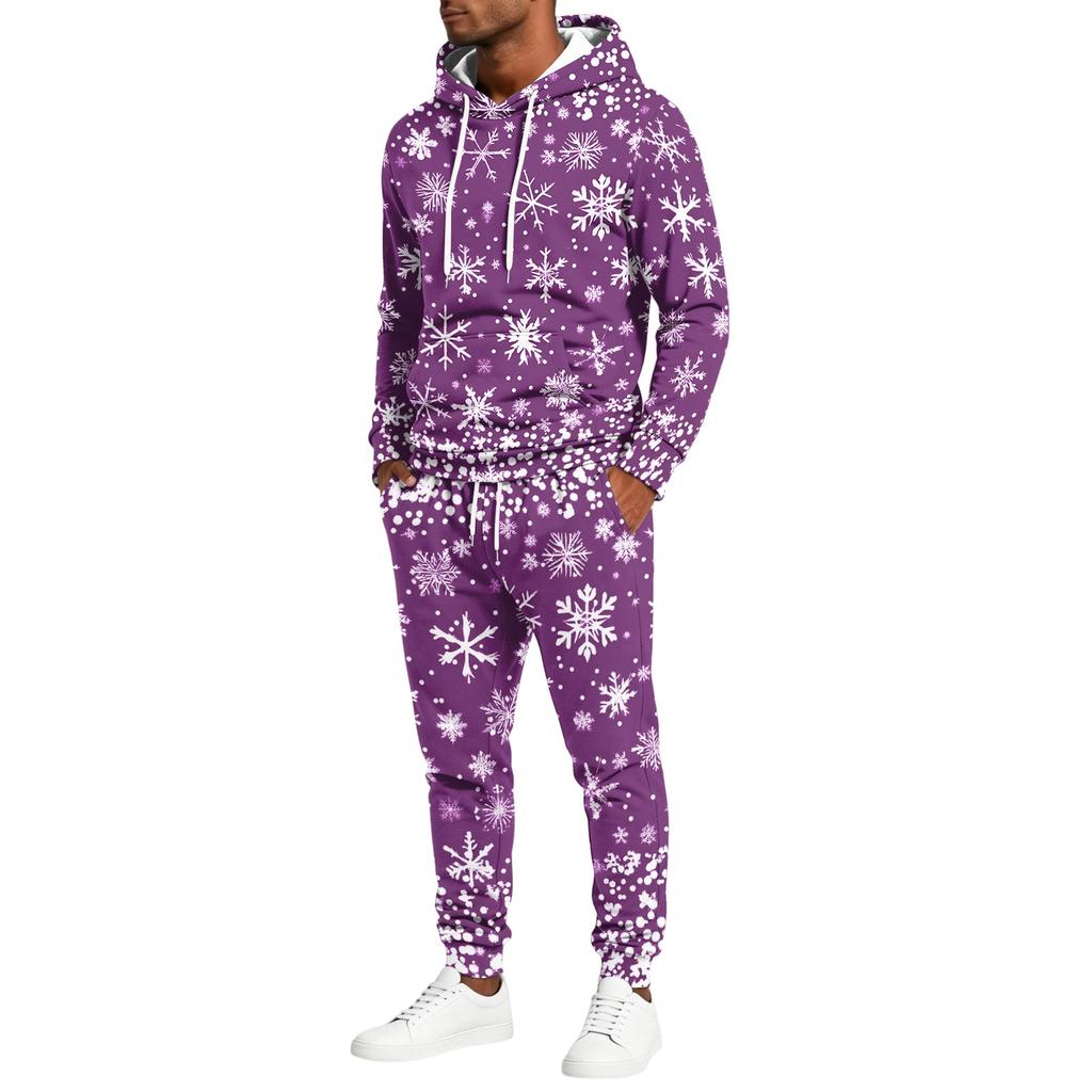 Men's Casual Christmas Print Hoodie and Straight-Leg Sweatpants Two-Piece Set for Holiday Celebration