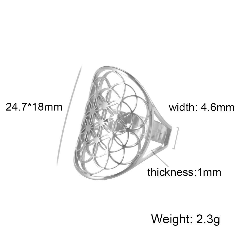 Flower of Life Ring Stainless Steel Sacred Geometry Archangel Metatron Ring Adjustable Amulet Jewelry Gift Wholesale