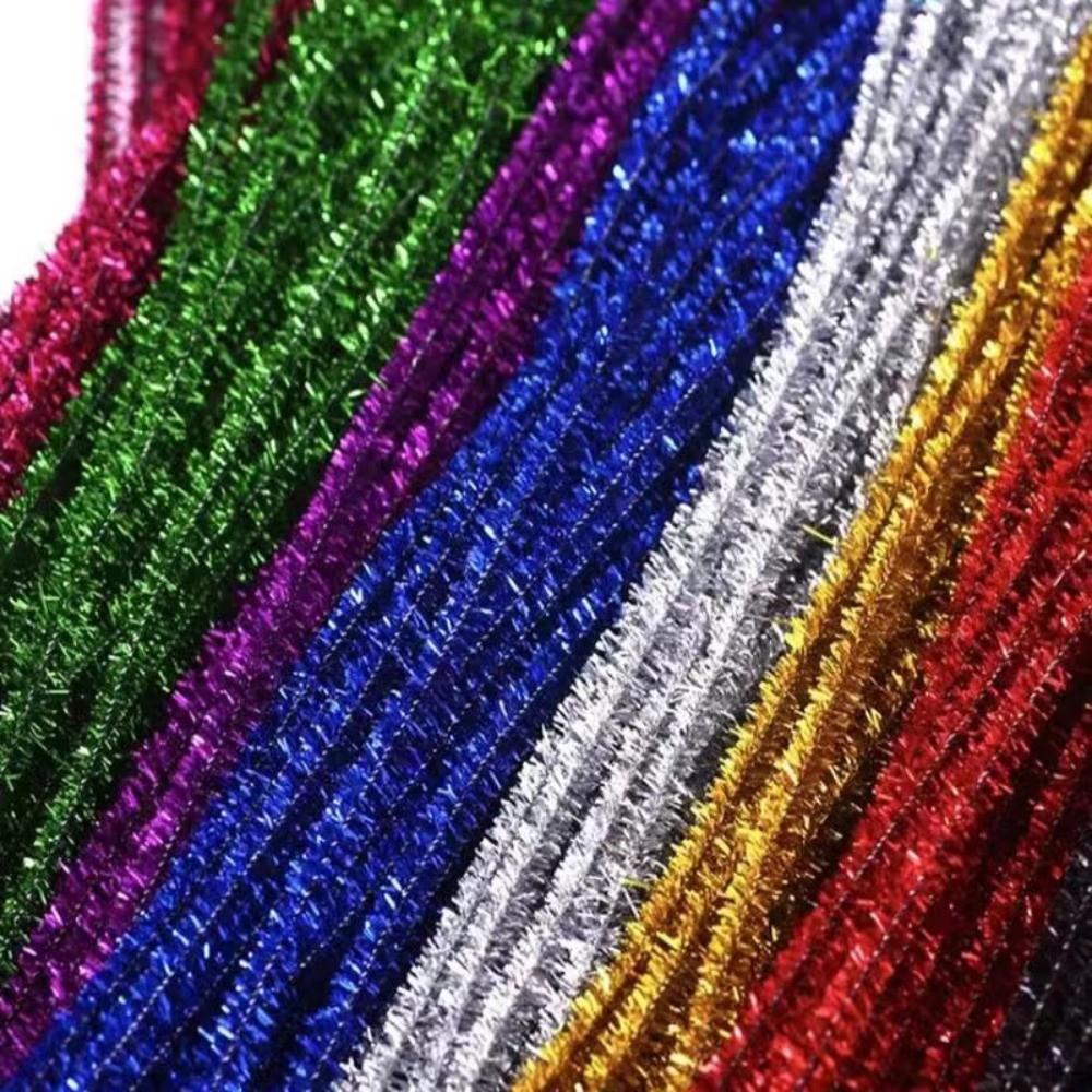 New 100pcs 30cm Glitter Chenille Stems Torsion Bar Wool Top DIY Craft Supplies Christmas Wired Sticks