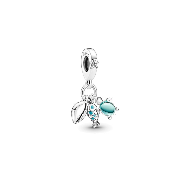 Pandora Moments Fashion Versatile Trendy Fish Turtle And Seashell Three In One Good Luck Women Accessories 791697C01 Box,F,Silver