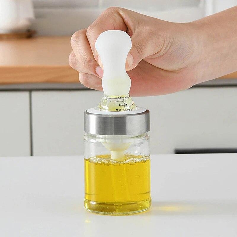 Portable Oil Bottle with Silicone Brush Kitchen Glass Bottle Cooking Barbecue Grill Oil Pastry Brush BBQ Baking Accessories