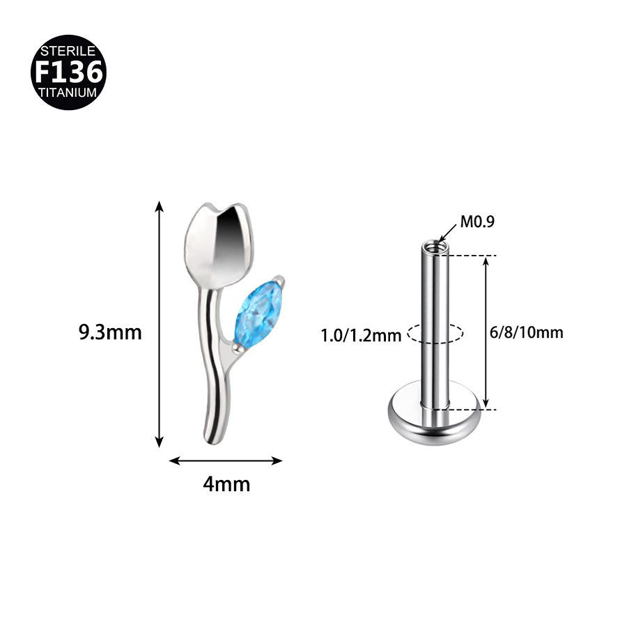 F136 Titanium Alloy Tulip Lip Tragus Piercing Jewelry - 1.0/1.2mm Rod, 0.9 Teeth