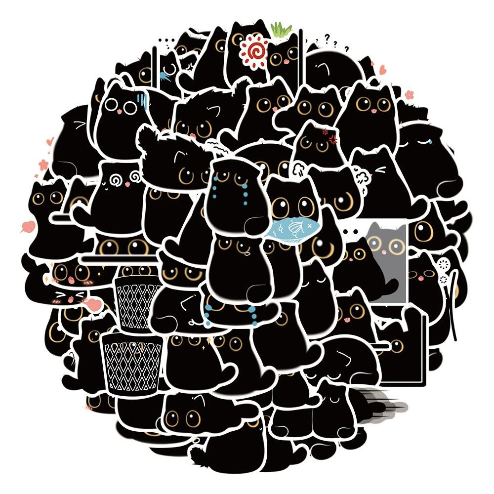 10/20/40/80pcs Funny Cartoon Black Cat Stickers Cute Decals Toys DIY Notebook Guitar Motorcycle Suitcase Kawaii Graffiti Sticker
