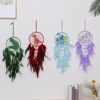 Dinosaur Drømmefanger Ornament Barn Faux LED Lys Fjær Drømmefanger Håndlaget hjemmeinnredning Bursdagsgave
