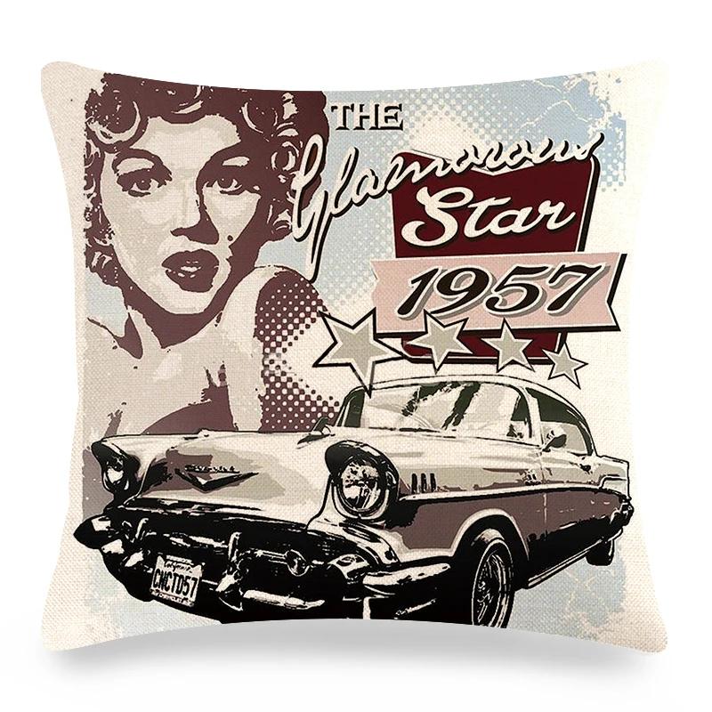 Vintage Poszewka Dekoracyjna w Stylu Amerykańskim Dekoracja Domu Drukowana Poszewka na Poduszkę na Sofę Retro Litery Poszewki na Poduszki Samochodowe 45x45cm