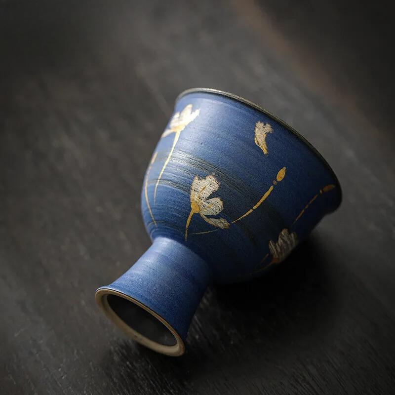 Hand-painted Gesang Pollen Ceramic Tea Cup Chinese High Legged Mug Rough Single Master Cup Special Tea Mug Kung Fu Teaset Gift