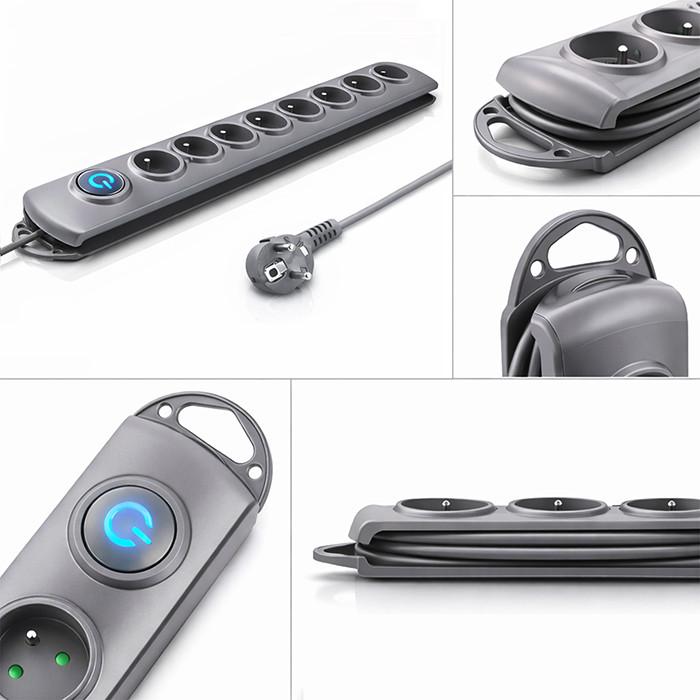 Qoltec Surge Protector Power Strip | 6 Sockets | 3m | Gray