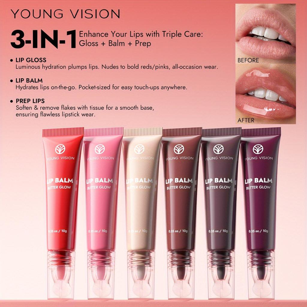 Young Vision Butter Glow 3-v-1 Péče o rty - 3D Konturovací štěteček, Iridescentně-Matná Fúze, Dlouhotrvající Hydratace a Výživa, Víceúčelový Lesk-Balzám