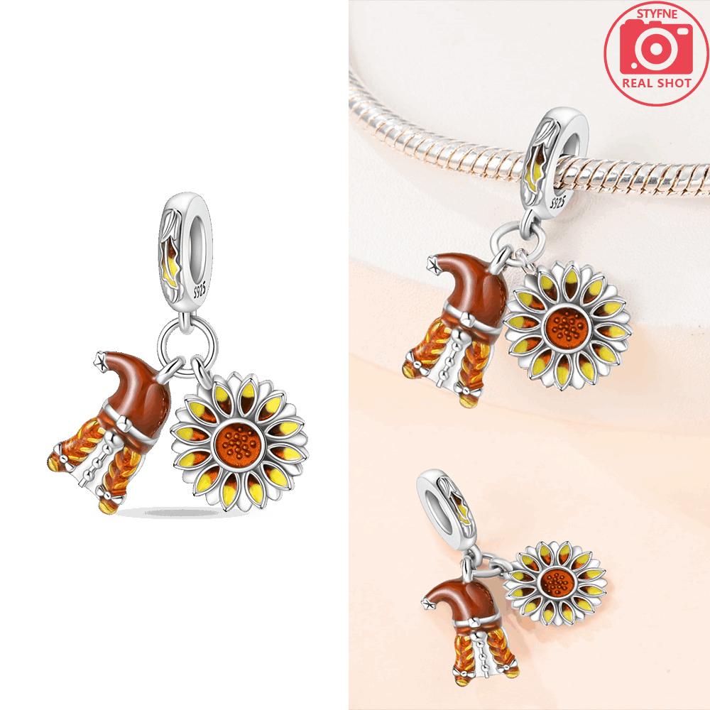 Charms Copperautumn Harvest Sunflowers Pendant Beads Fit Charms Plataoriginal Bracelet Beads Women Jewellery Making