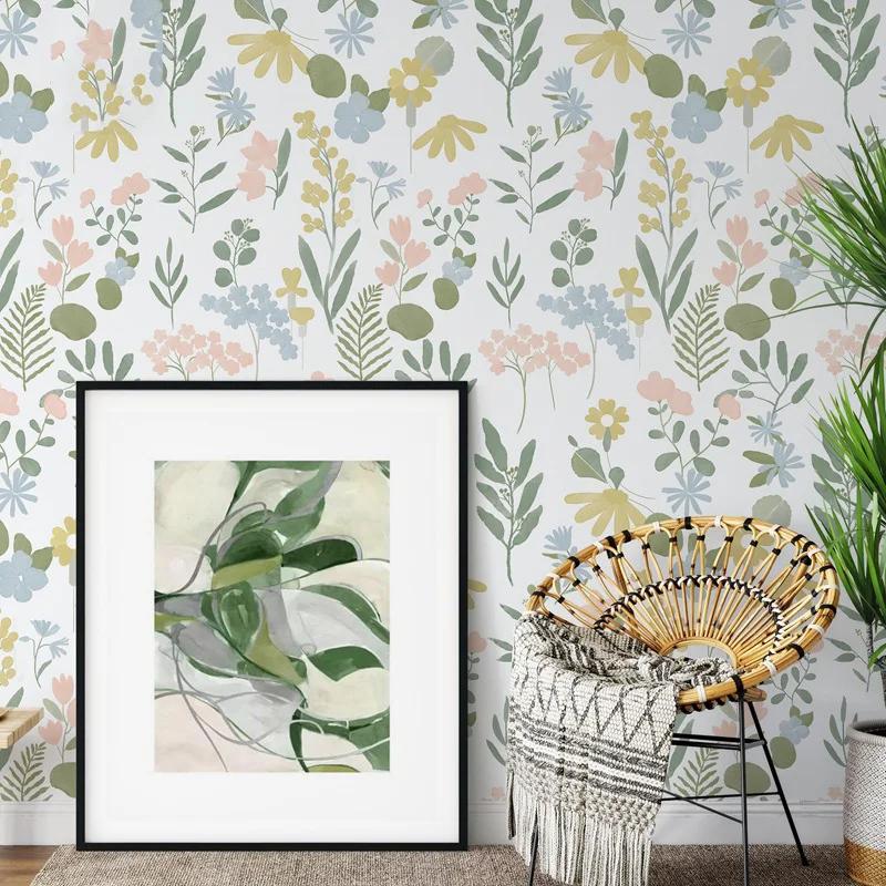 Modern flower peeling wallpaper natural flower self-adhesive wallpaper waterproof detachable leaf wallpaper home decor