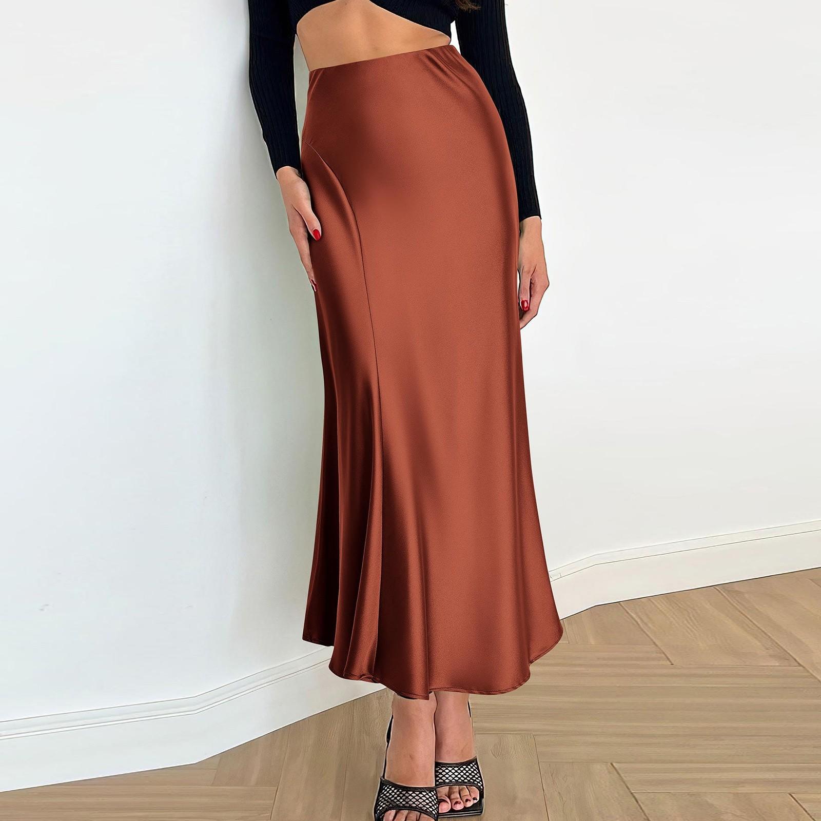 

Женская модная однотонная юбка средней длины M коричневый