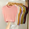 Summer Round Neck Knitted Casual Women's T-shirt Elegant Loose Ice Silk Thin Fit Solid Color Short Sleeve Tee Tops Ladies Simple Fashion T Shirt 3097