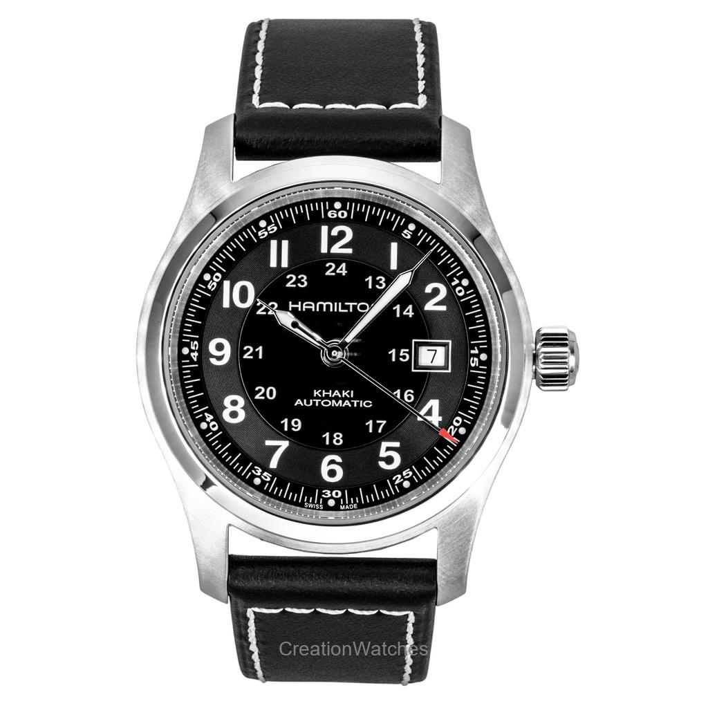 Hamilton Khaki skórzany pasek Czarna tarcza Automatyczny H70605733 100M Zegarek męski