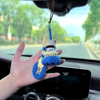 High-End Knitted Badminton Racket Car Mirror Pendant