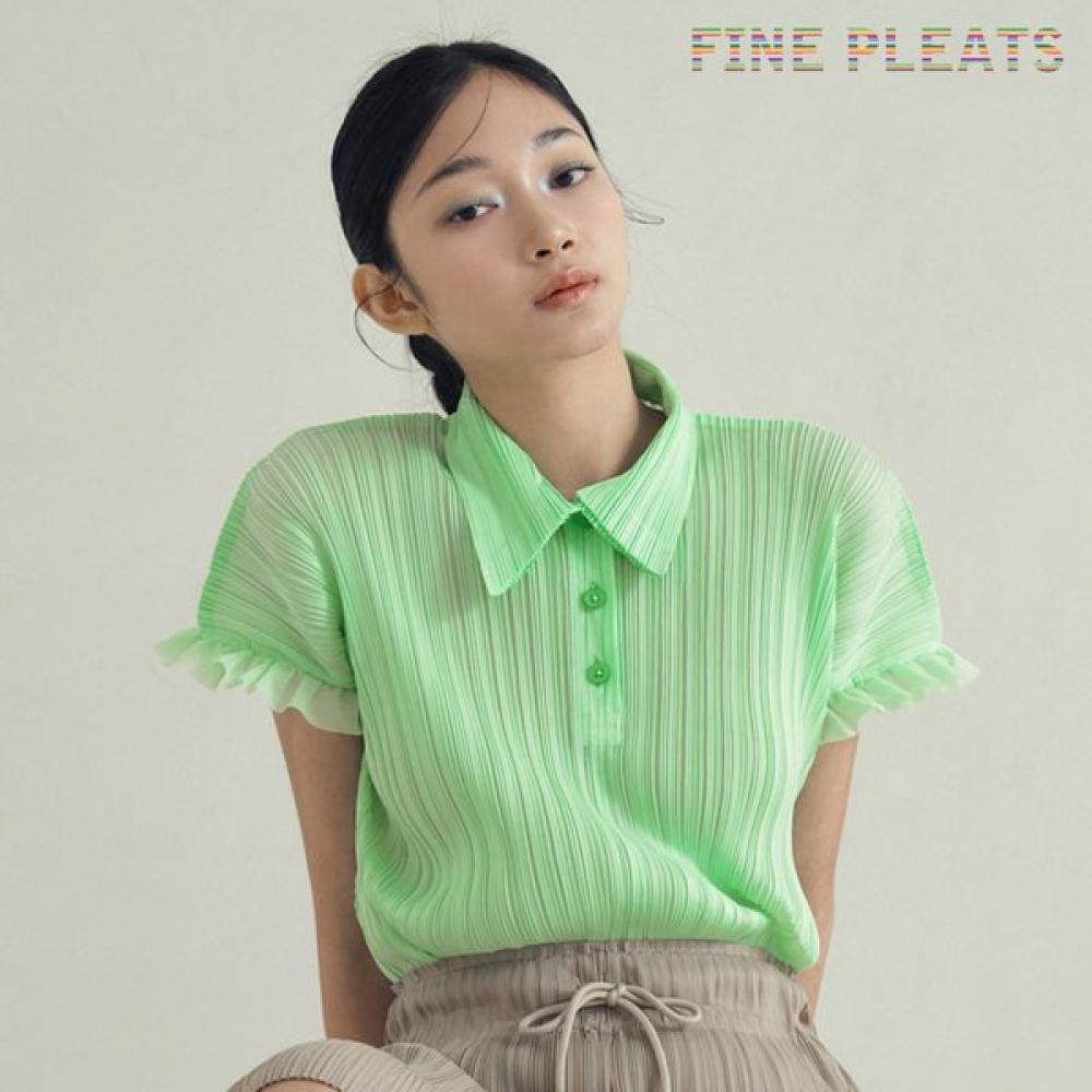 Fine Pleats Shushu Collar Top Lime FREE