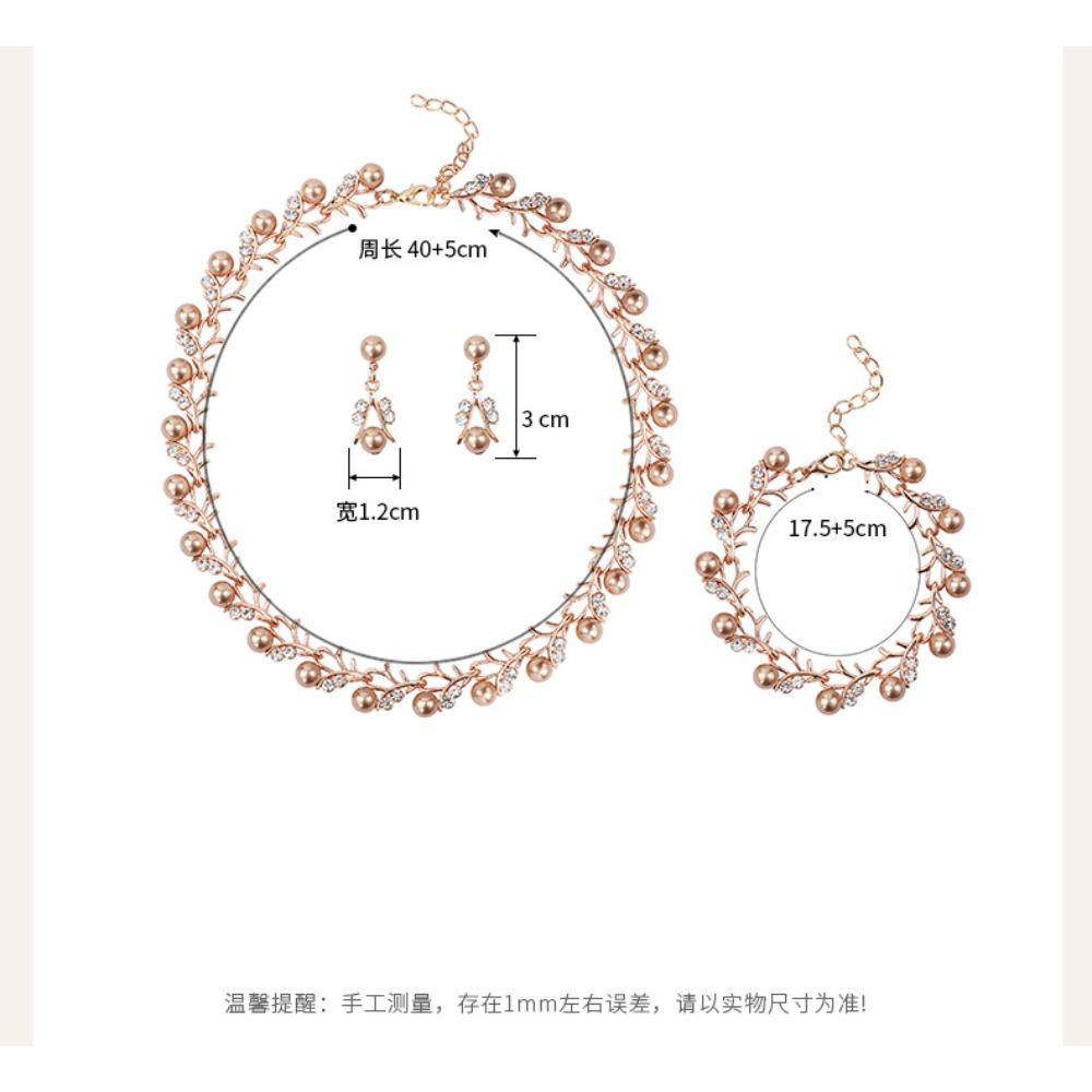 Korean Version of Pearl Necklace Earrings Set Bridal Dress Versatile Accessories Small Fresh Alloy Electroplating Three-piece Set