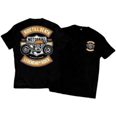 Męski T-shirt z krótkim rękawem z czystej bawełny z okrągłym dekoltem w dużych rozmiarach Unisex Rockowy Amerykański Retro Harley Motocykl Nadrukowany Luźny Top T-shirt