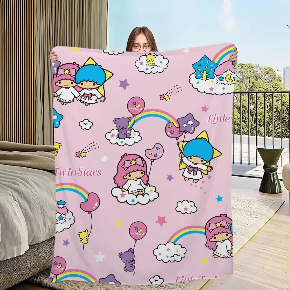 Cartoon Four Seasons Cute Warm Soft Stars Plush Twin Blanket for Sofa Living Room Office Bedroom Travel Gift Flannel Throw