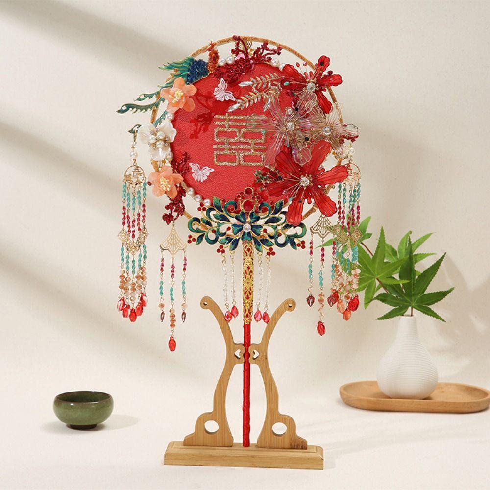 Long Handle Wedding Show Fan Antique Style Decorative Fan Bride Hand Held Fan  for Covering Face