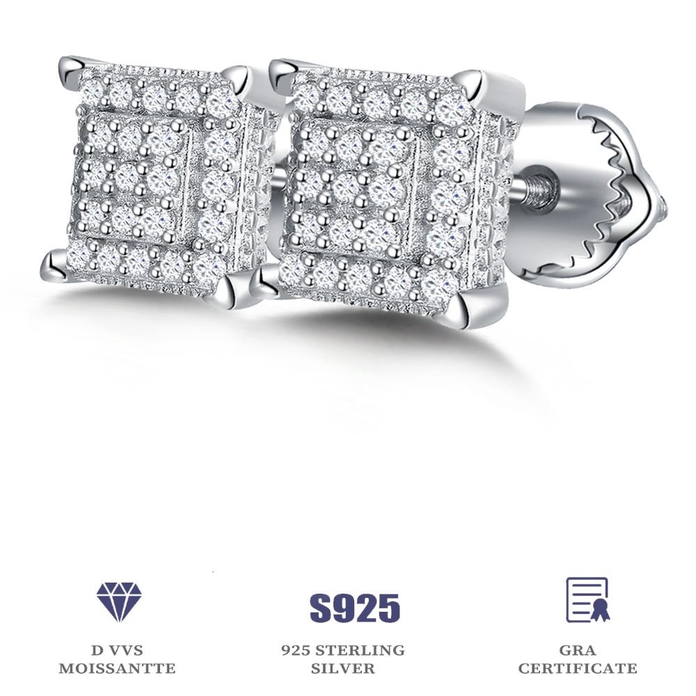 Zertifizierte D VVS1 Moissanit Ohrstecker 925 Sterlingsilber Herrenschmuck