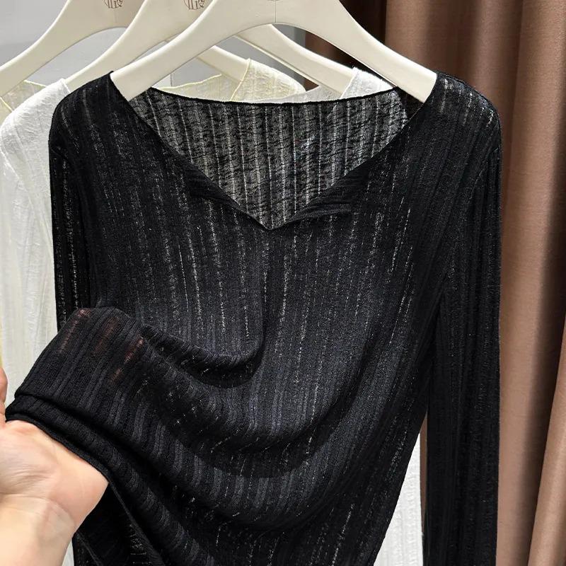 Women's Textured Fabric Square Neck Long Sleeve Sun Protection Top