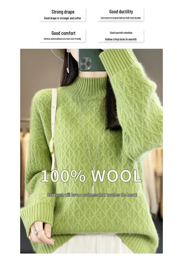 Women's Thick Knit Half-High Collar Sweater - 2024 New Autumn/Winter Collection, Versatile and Loose Fit Wool Sweater