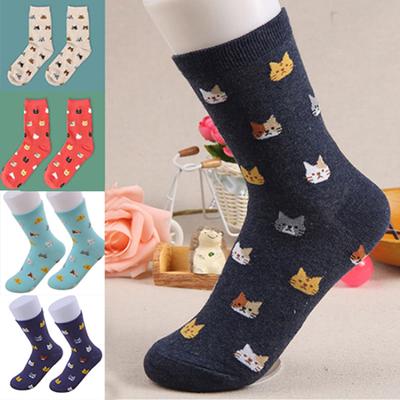 Women's Autumn Winter Stylish Cute Cat Cartoon Animal Pattern Cotton Ankle Socks