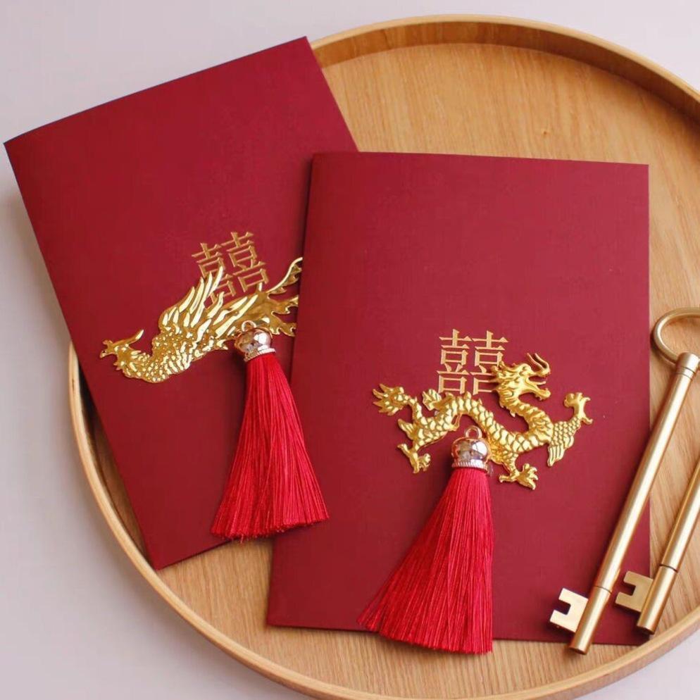 Chenxiang Red Double Happiness Wedding Vow and Speech Card Set with Gift Pen