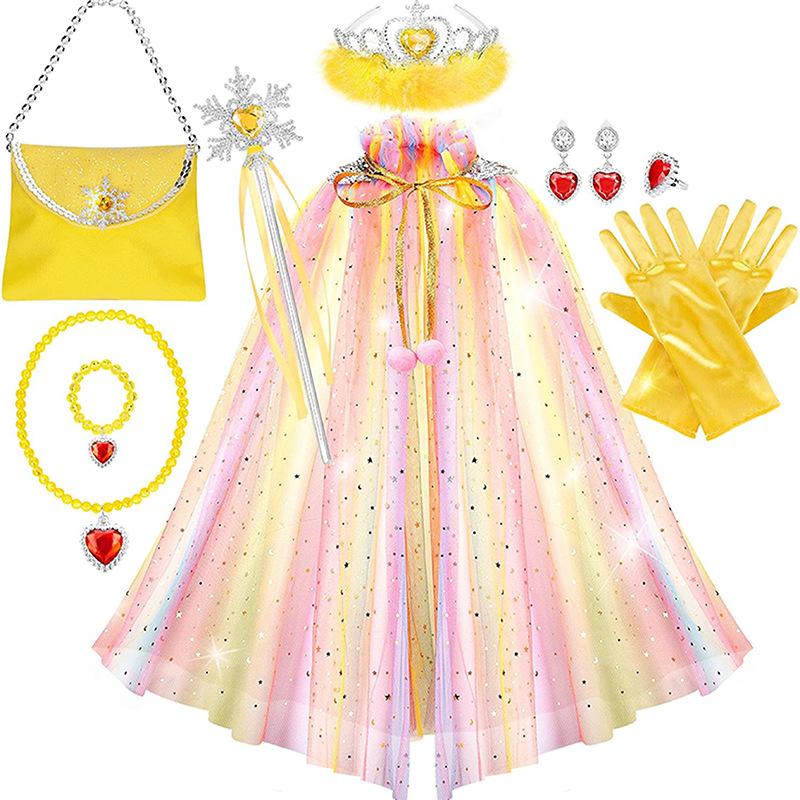 Frozen, Children's Girl, Wallet, Crown Magic Wand, Necklace, Gloves, Set, Elsa Princess Sparkling Cloak