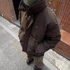 New Step American Fleece Stand Collar Brown Puffer Coat Men Loose Winter