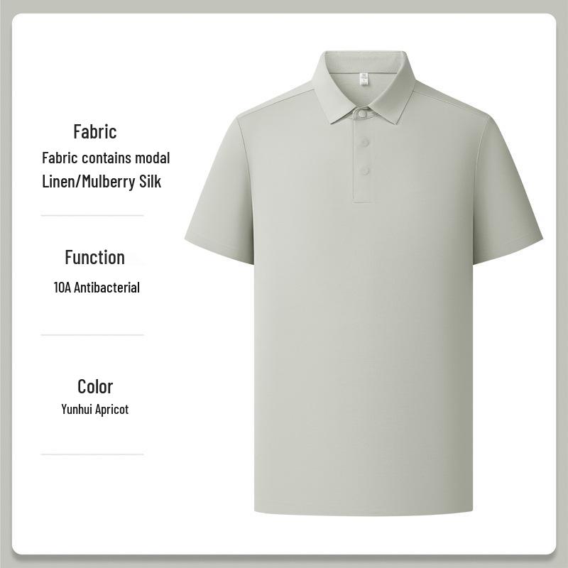Cross-Border Mulberry Silk Linen Lapel Polo Shirt - Casual, Sun Protection, Anti-Pill, Ice Silk T-shirt for Couples.